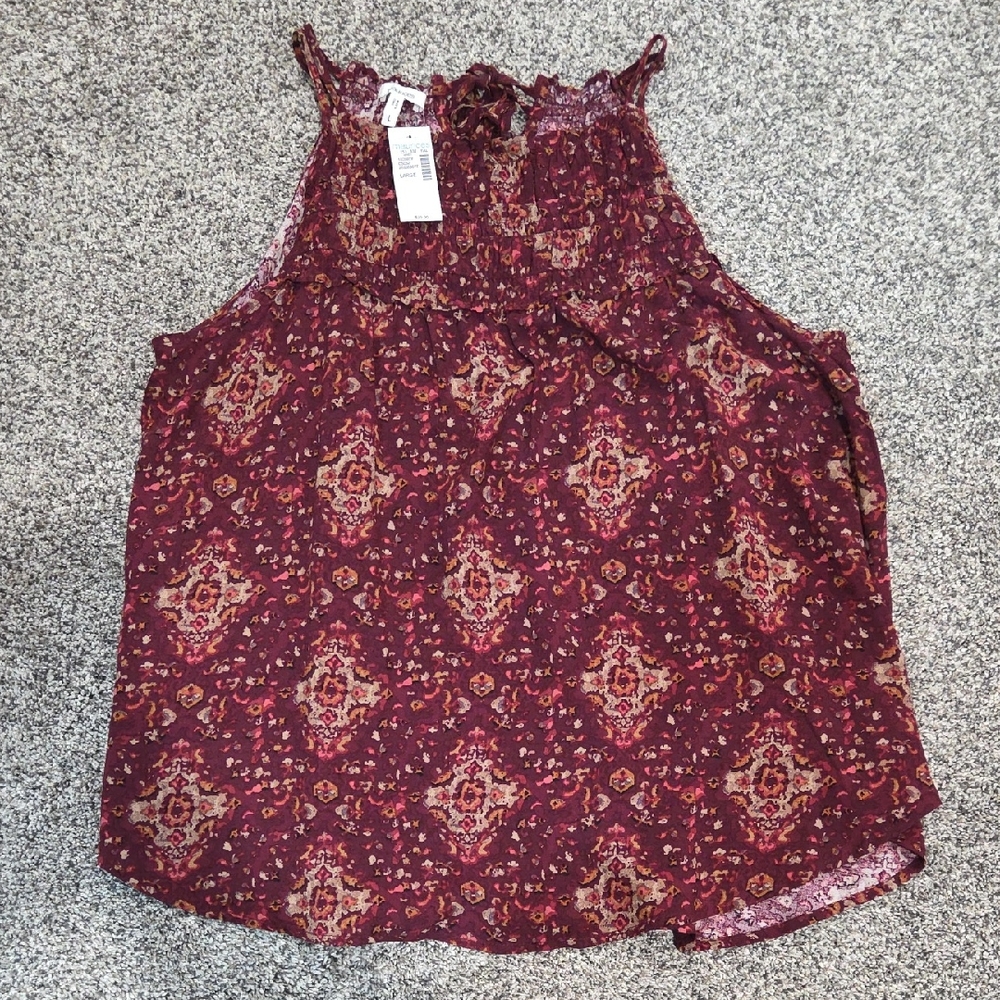 Maurices Burgundy Patterned 2-Strap Tank Size Large NWT